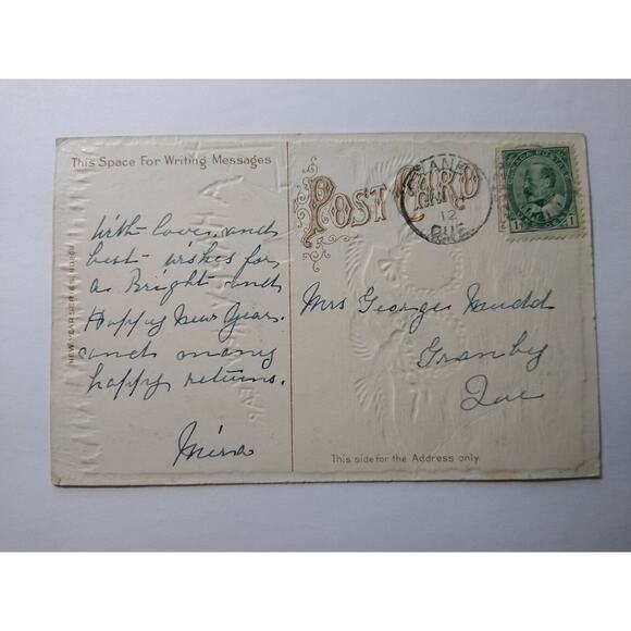 Antique New Years Postcard Ship Boats Harbor Seagulls Peace God Speed Series 209 - Picture 3 of 4